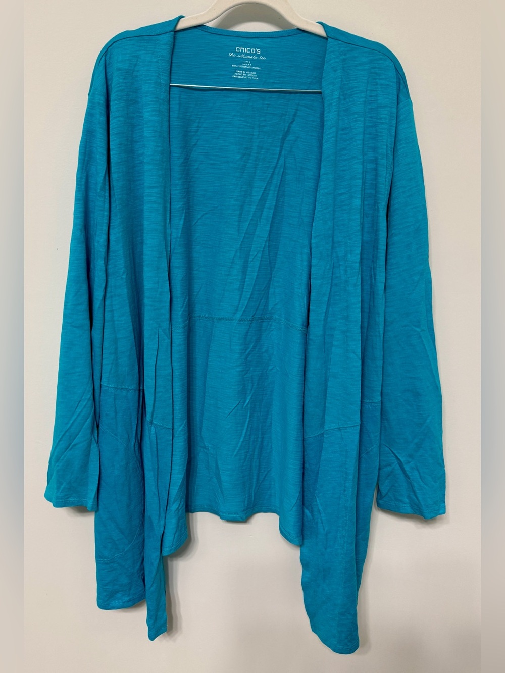 Chico's Bright Teal Open-Front Draped Cardigan